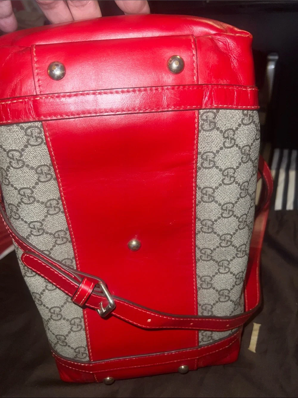 Gucci Beige GG Canvas Shoulder Bag with Red Leather Trim Dome satchel - Picture 10 of 16